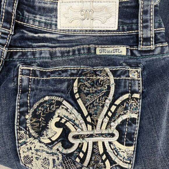 Miss Me Jeans Women's 28x35 (8) Dark Blue Standard Boot Fleur de Lis Western - Picture 5 of 15